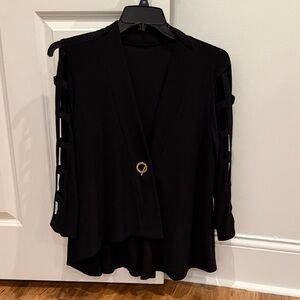Elegant Black Women's Top with Cut-Out Sleeves